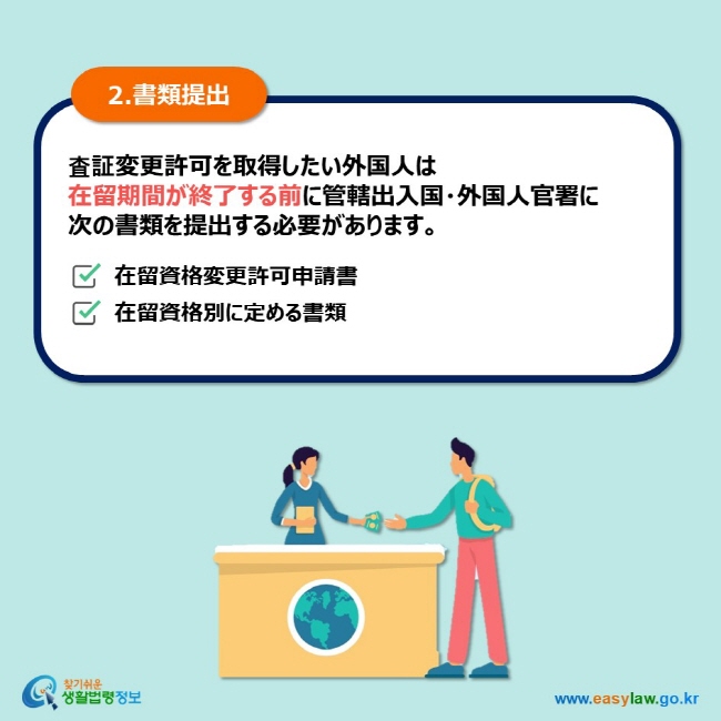 2.査証発給審査 査証発給を申請した外国人が以下の要件を満たしたか その有無を審査・確認します。有効なパスポートを所持しているか 入国の禁止または拒否の対象ではないか 法令で定める在留資格に該当するか 在留資格に適した入国目的を疎明しているか 当該の在留資格別に許可された在留期間内に本国に帰国することが認められるか その他、在留資格別に別途定める基準に該当するか